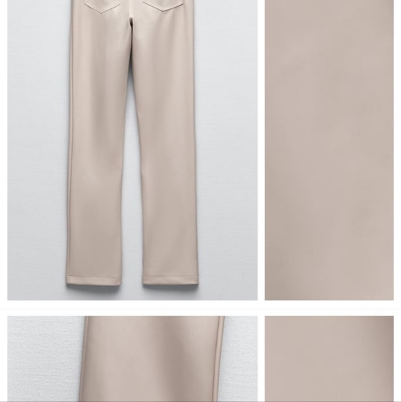 Bloggers Fave! NWOT Zara Cream Faux Leather Slim Flare Trousers With Slits - Picture 7 of 10